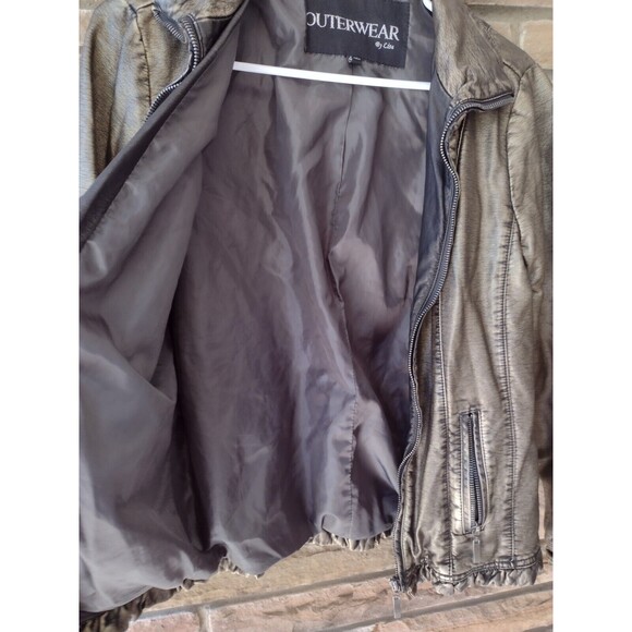 Outerwear by Lisa Jacket Gold Metallic W Black Distressed Finish Vegan Leather - Picture 8 of 14